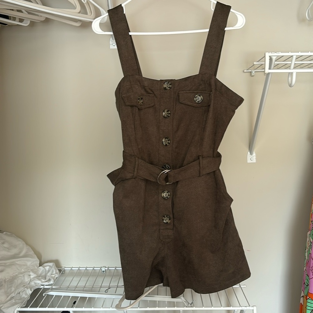 She + Sky Belted Button Down Romper